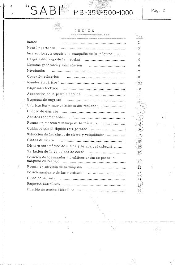 Sierra Cinta SABI PB-350-500-100-3 Manual Sierra SABI PB 300-500-1000