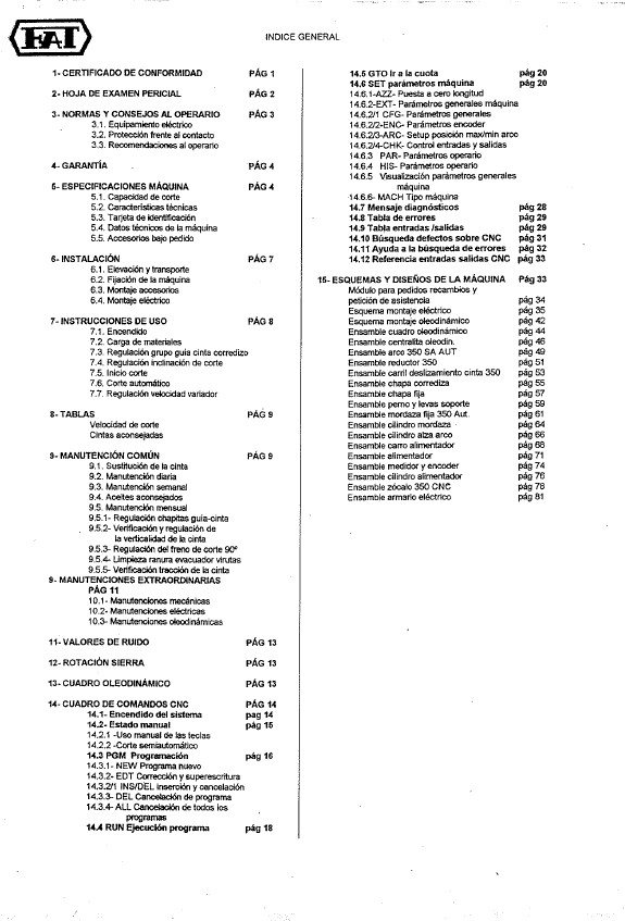 Manual Sierra FAT-BIANCO 350 CNC 60º