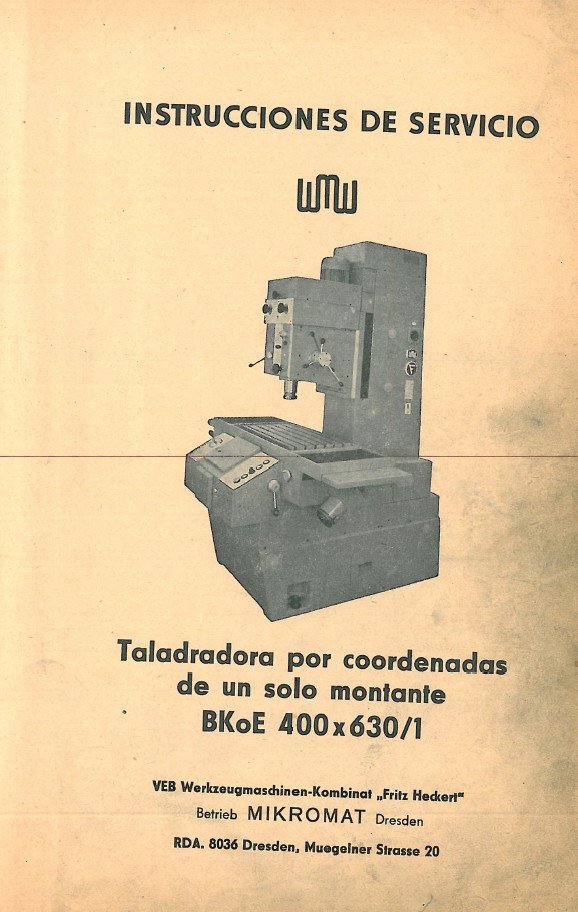 Manual Taladro WMW BKoE 400 x 630/1