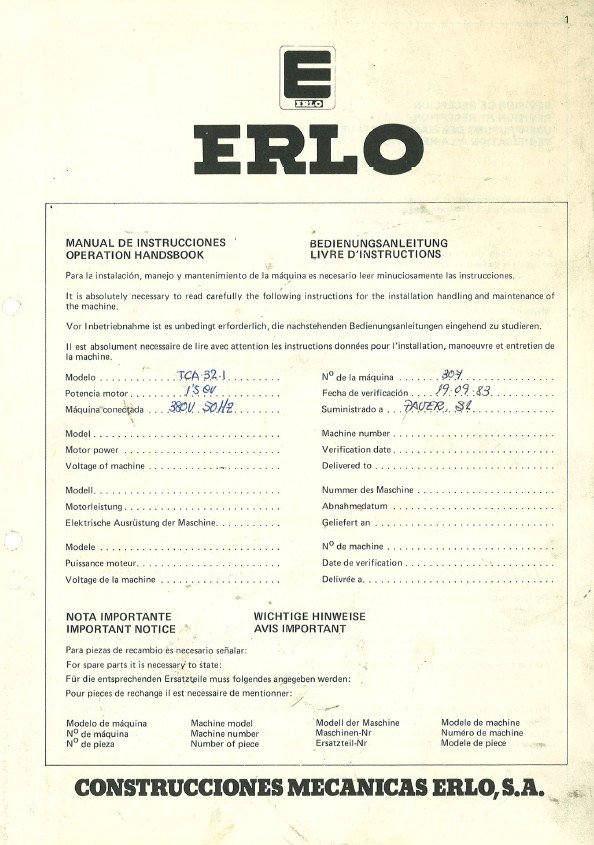 Manual Taladro ERLO TCA 32