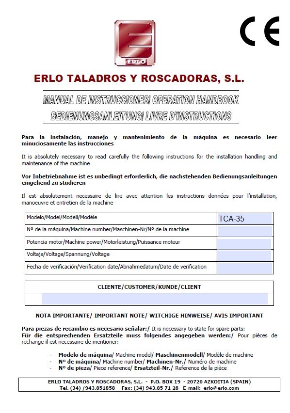 Manual Taladro ERLO TCA 35