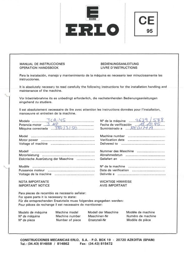 Manual Taladro ERLO TCA 45