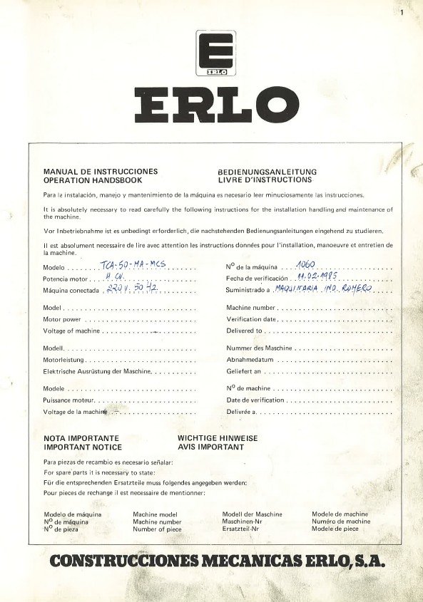 Manual Taladro ERLO TCA 50