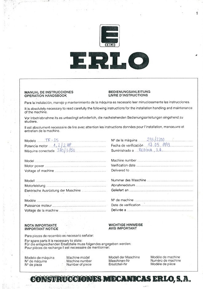 Manual Taladro ERLO TF 35