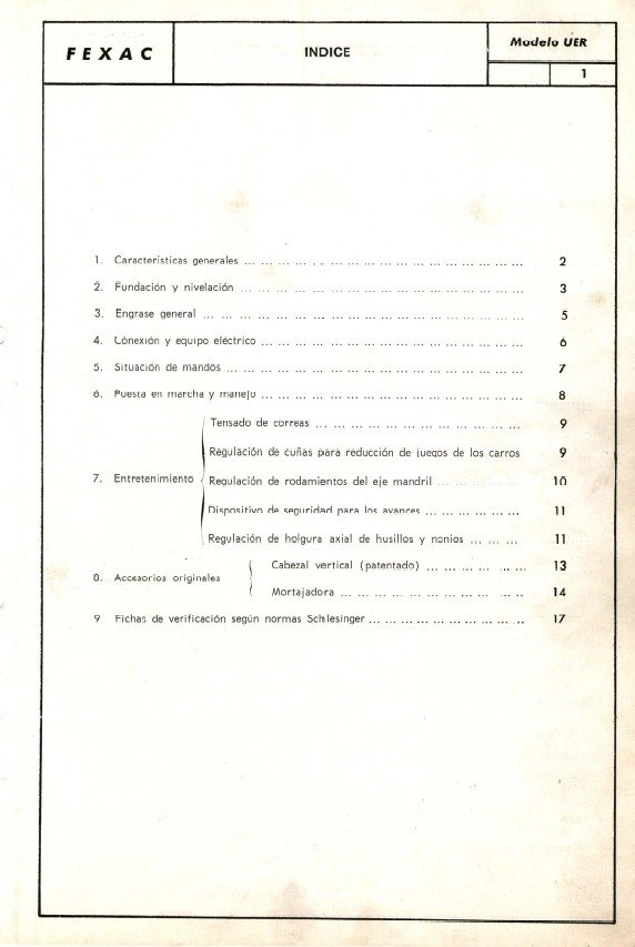 Manual de instrucciones Fresadora FEXAC UER