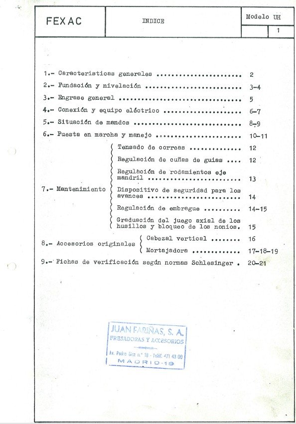 Manual de instrucciones Fresadora FEXAC UH