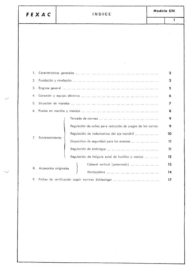 Manual de instrucciones Fresadora FEXAC UM