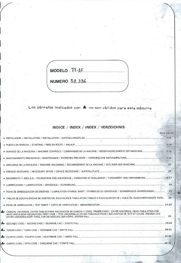 Manual de instrucciones Fresadora ZAYER AF 77