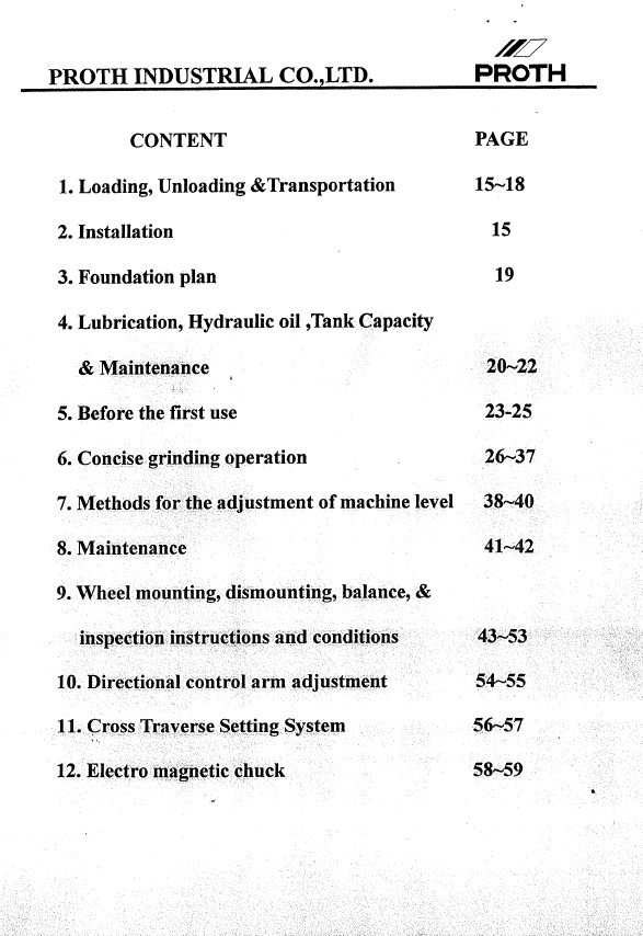 Manual de instrucciones PROTH PSGC | Rectificadora tangencial