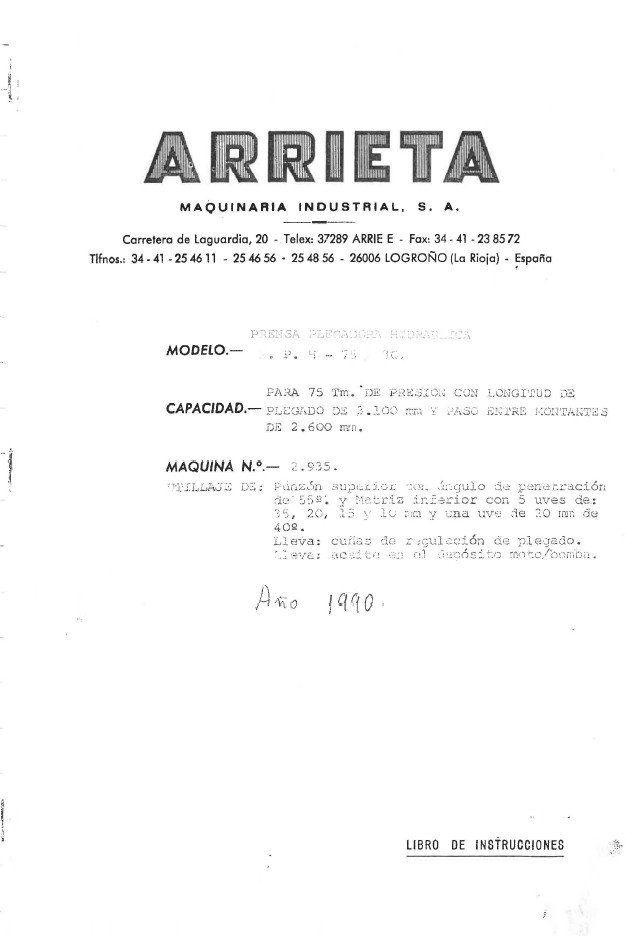 Manual de instrucciones Plegadora ARRIETA PPH