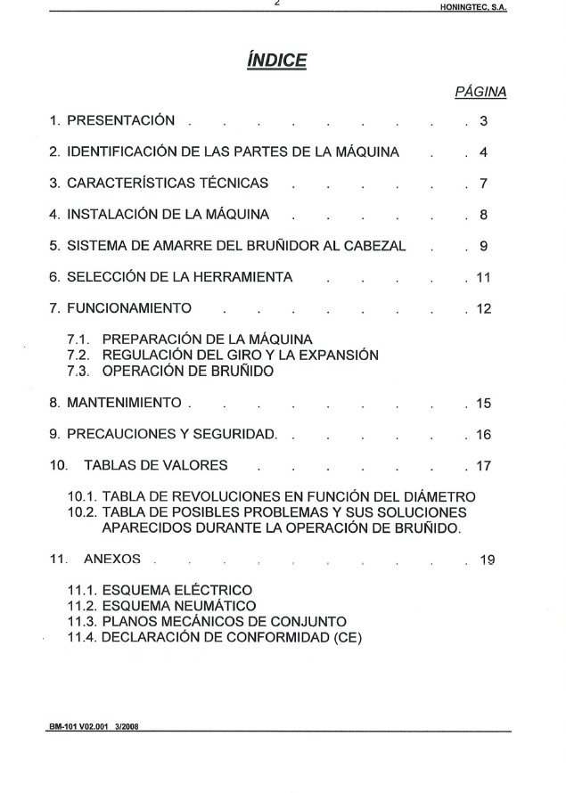 Manual de instrucciones Bruñidoras HONINGTEC BM-101