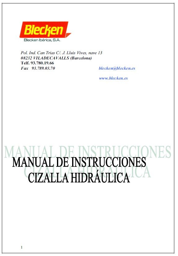 Blecken mod. CB-2 Manual de instrucciones Cizallas BLECKEN CB