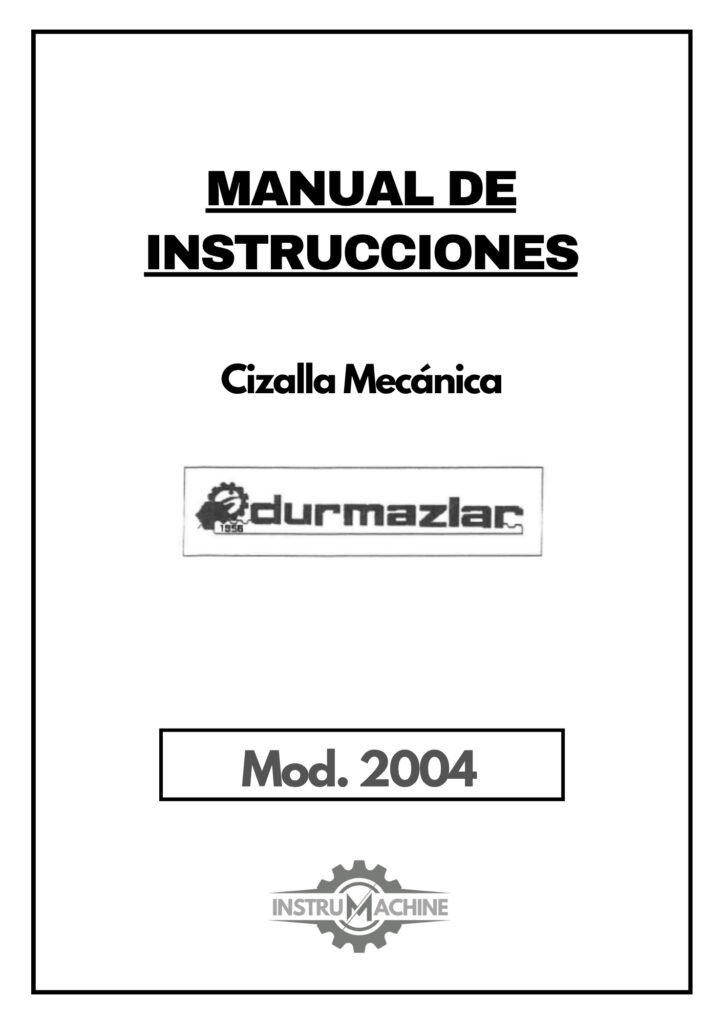 Portada Manual de instrucciones Cizallas DURMA 2004