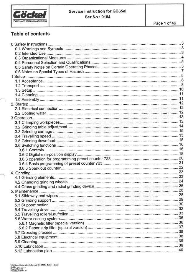 Manual de instrucciones Afiladora GÖCKEL GB 65 EL