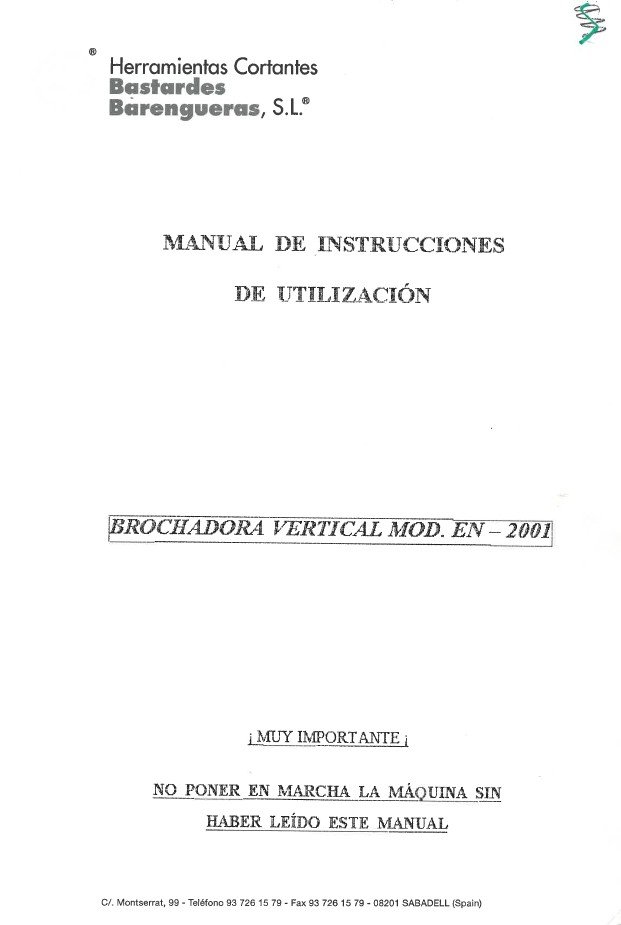 Manual de instrucciones Entalladoras BASTARDES BARENGUERAS EN-2001