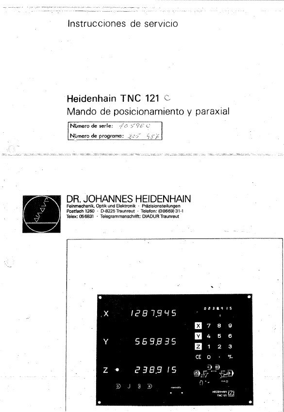 Manual de instrucciones CNC- Visualizadores HEIDENHAIN TNC 121