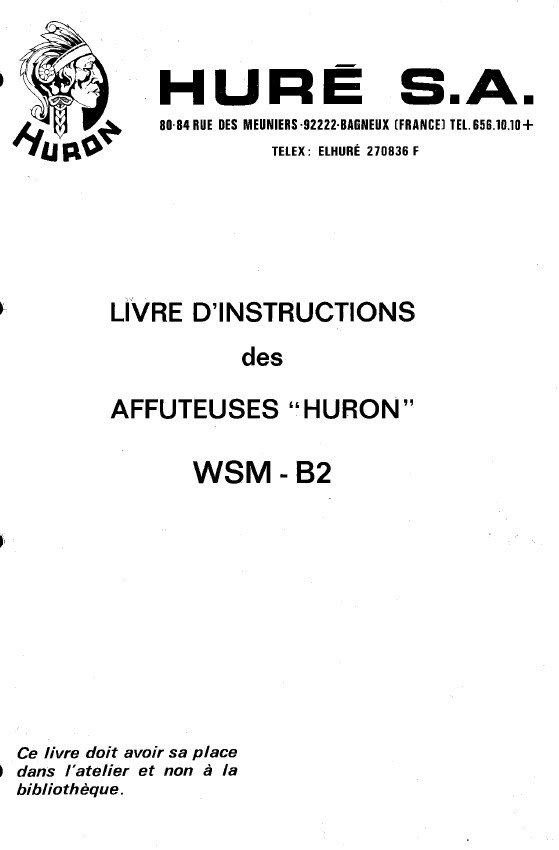 Manual de instrucciones Afiladora HURON WSM-B2