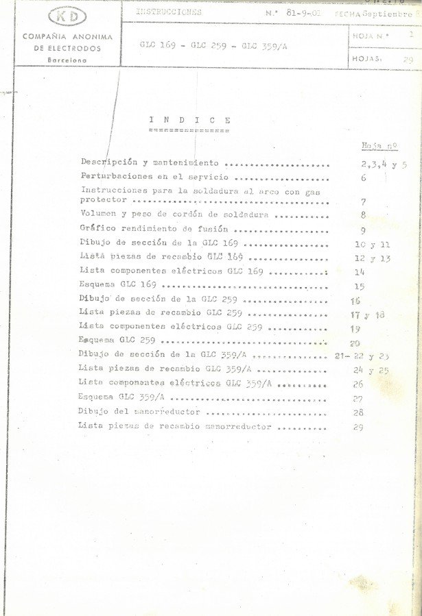 Manual de instrucciones Soldadura KD GLC 169-259