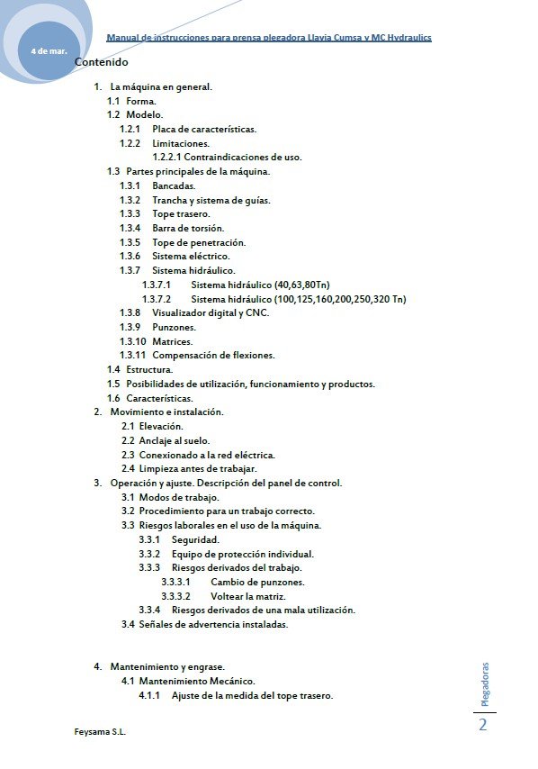 Manual de instrucciones Plegadora FEYSAMA MCPH