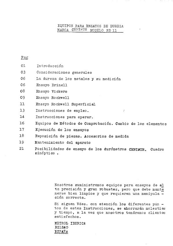 Manual de instrucciones Durómetro METROL IBÉRICA RB-11