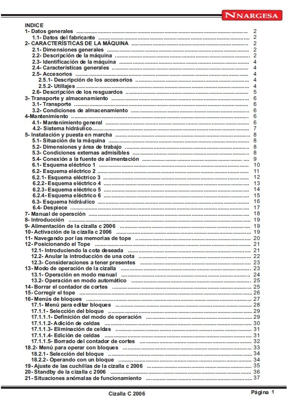 Nargesa-3 Manual de instrucciones Cizallas NARGESA C2006