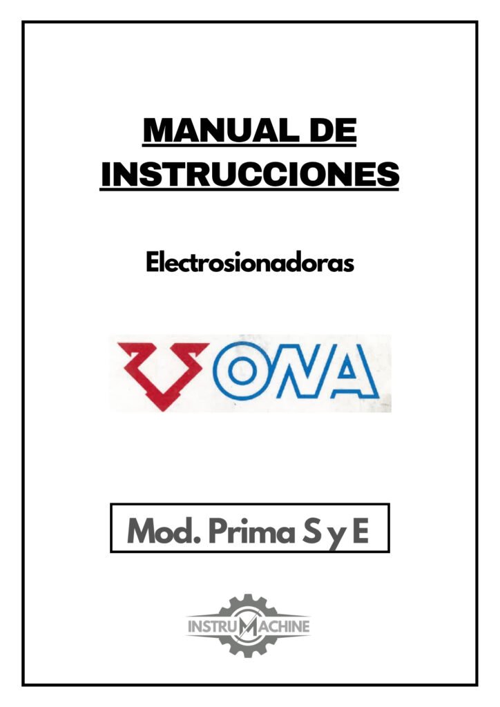Portada Manual de instrucciones Electrosionadoras ONA Prima S y E