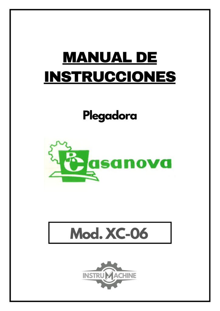 Portada Manual de instrucciones Plegadora CASANOVA XC-06