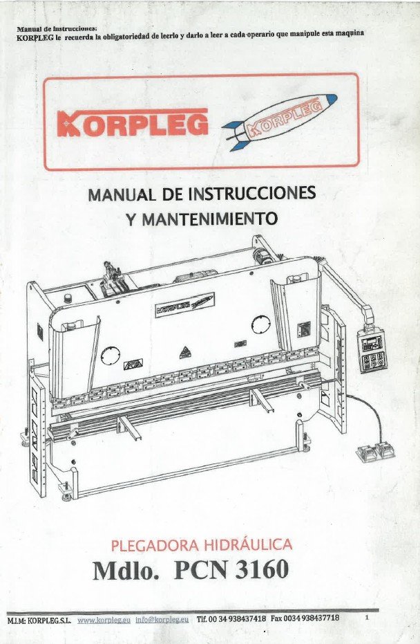 Plegadora Korpleg PCN 3160-2 Manual de instrucciones Plegadora KORPLEG PCN 3160
