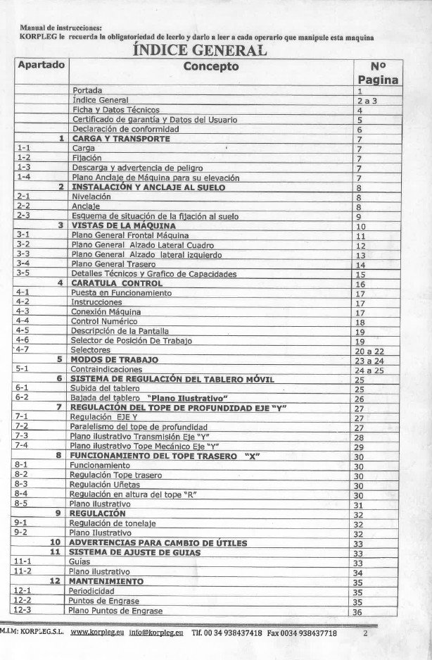 Plegadora Korpleg PCN 3160-3 Manual de instrucciones Plegadora KORPLEG PCN 3160