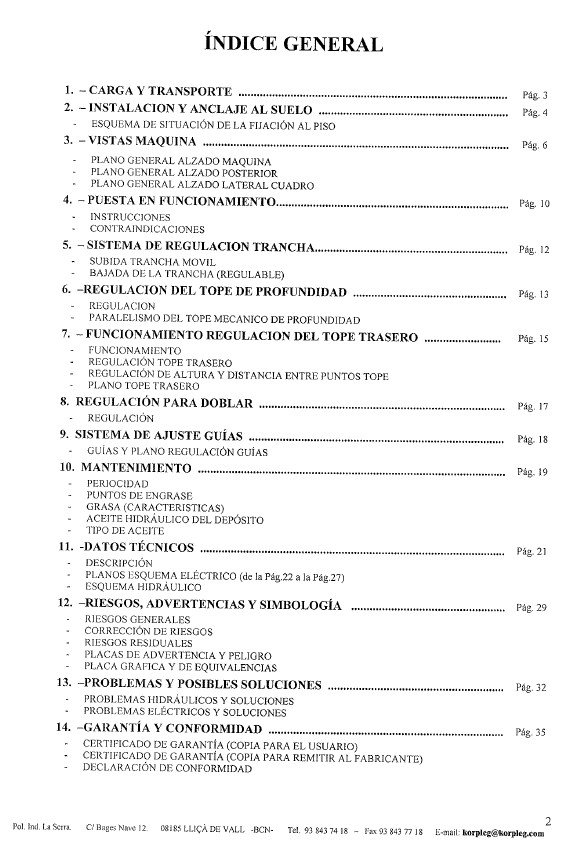 Manual de instrucciones Plegadora KORPLEG PHE 250