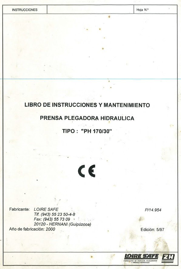 Manual de instrucciones Plegadora LOIRE SAFE PH 170 30