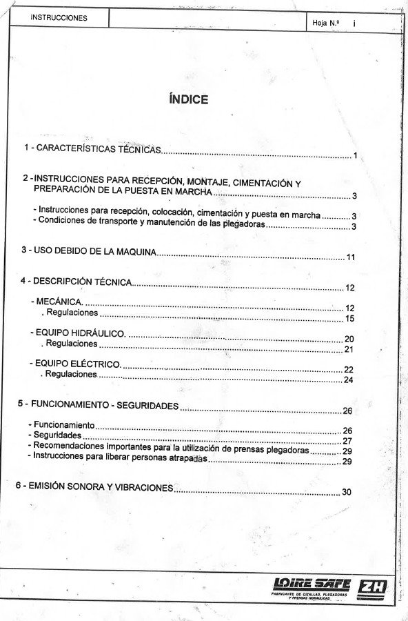 Manual de instrucciones Plegadora LOIRE SAFE PH 170 30