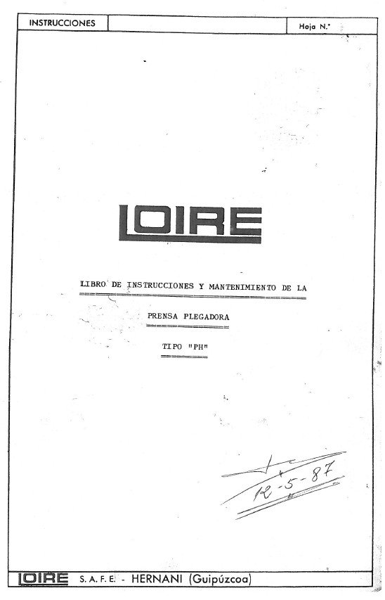 Manual de instrucciones Plegadora LOIRE SAFE PH 250/60/50