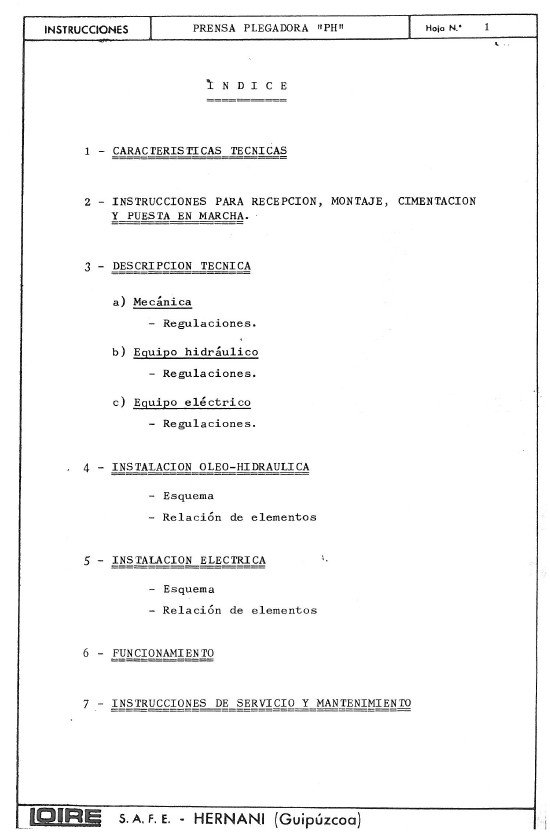 Manual de instrucciones Plegadora LOIRE SAFE PH 250/60/50
