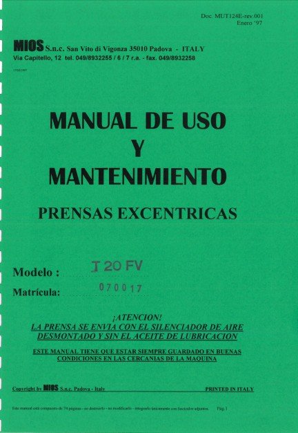 Prensas excentricas T20FV-2 Manual de instrucciones Prensas MIOS T20FV