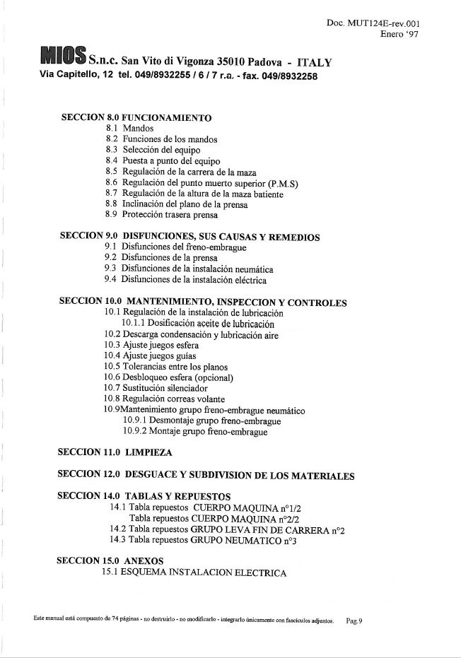 Manual de instrucciones Prensas MIOS T20FV