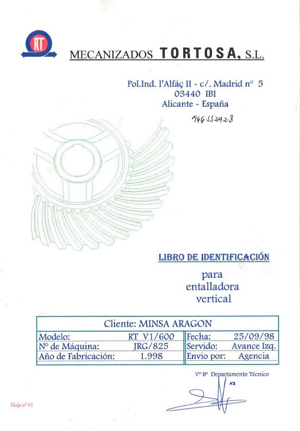 Manual de instrucciones Entalladoras RT-Mecanizados tortosa V1-600