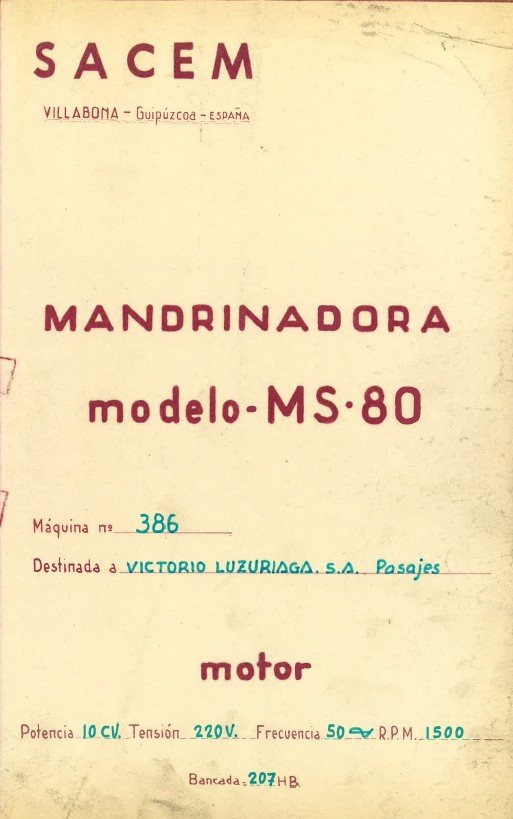 Manual de instrucciones Mandrinadora SACEM MS 80