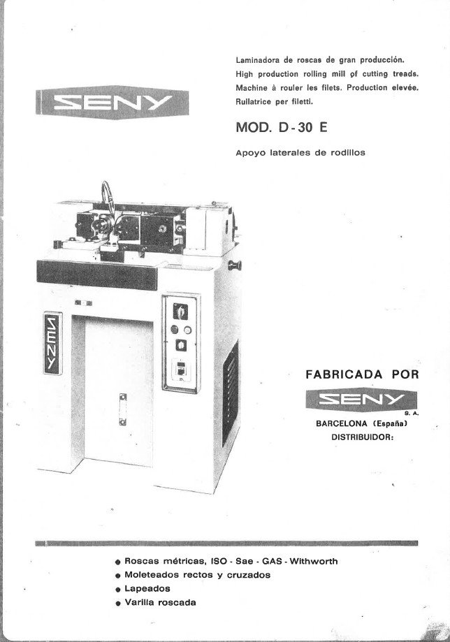 Manual de instrucciones Laminadora de roscas SENY D30-E
