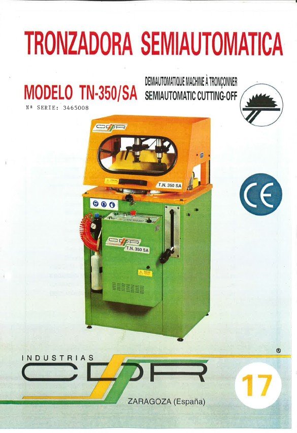 Manual de instrucciones Tronzadora Semi-Auto INDUSTRIAS ZARAGOZA TN-350/SA