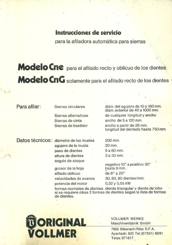 Manual de instrucciones Afiladora VOLLMER CNE- CNG