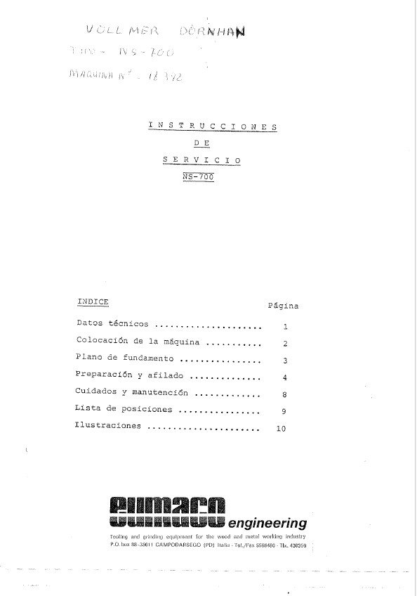 Manual de instrucciones Afiladora VOLLMER NS700