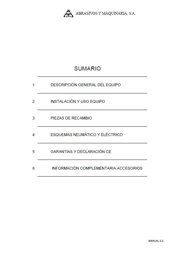 Manual de instrucciones Chorreadora de arena ABRASIVOS Y MAQUINARIA MEGA