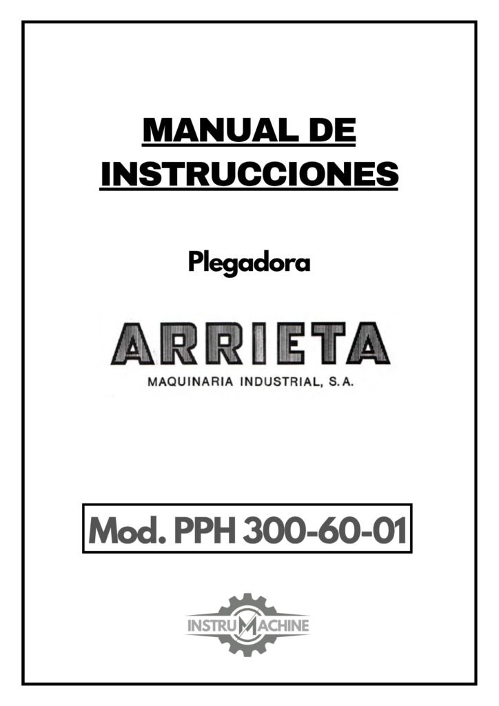 Portada Manual de instrucciones Plegadora ARRIETA PPH 300-60-01