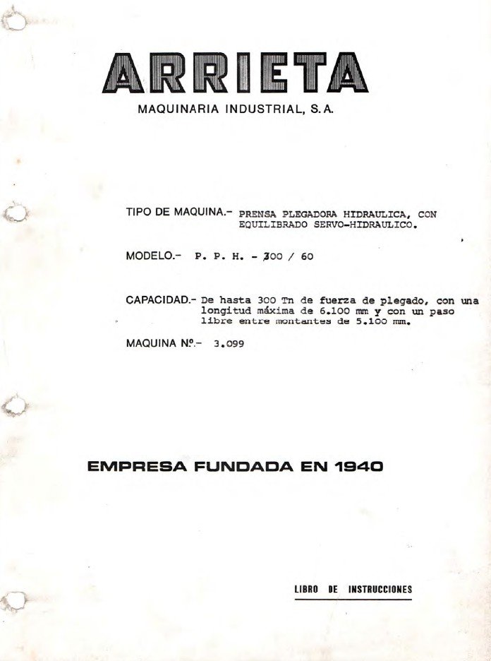 Manual de instrucciones Plegadora ARRIETA PPH 300-60-01