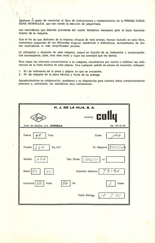 AJIAL mod. 652-2 Manual de instrucciones Plegadora hidráulica AJIAL 652