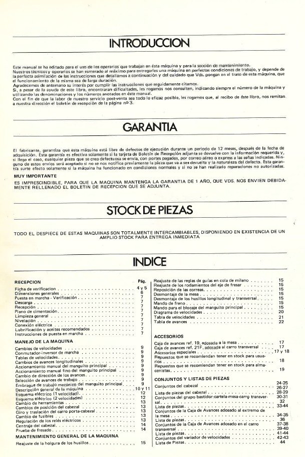 Holke mod. F10V-3 Manual de instrucciones Fresadora HOLKE F10V