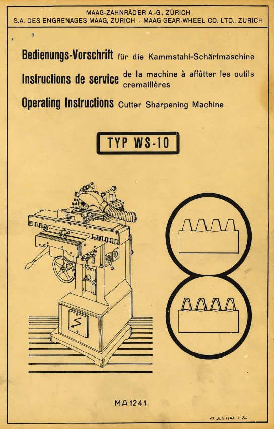 Manual de instrucciones Talladora MAAG-Zahnräder TYP WS-10