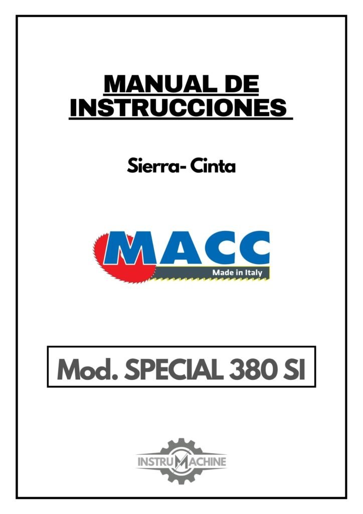Portada Manual de instrucciones Sierra de cinta MACC SPECIAL 380 SI