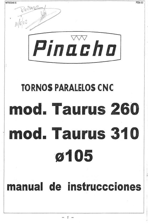 Manual de instrucciones Torno Pinacho Taurus 260–310 Ø105